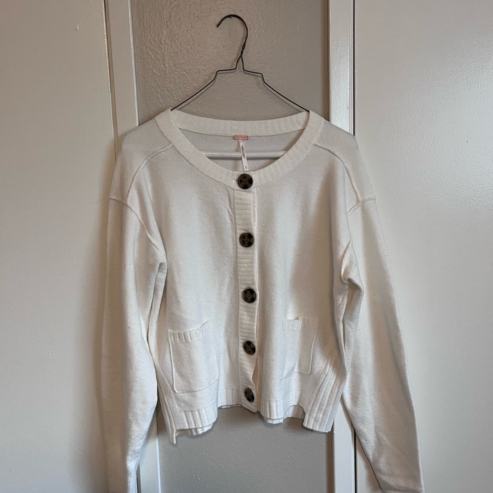 Free People Cream Button-Up Cardigan